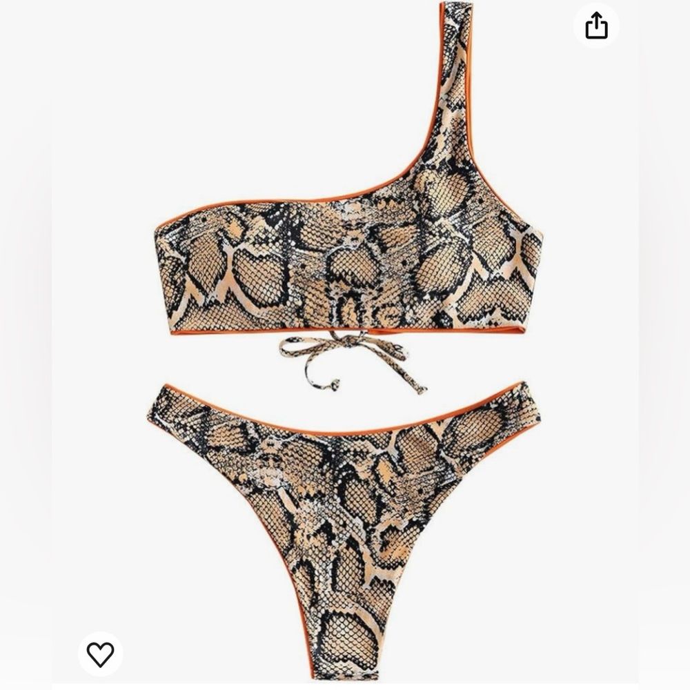 Reversible Animal Print One-Shoulder Neon Orange Bikini Swimsuit